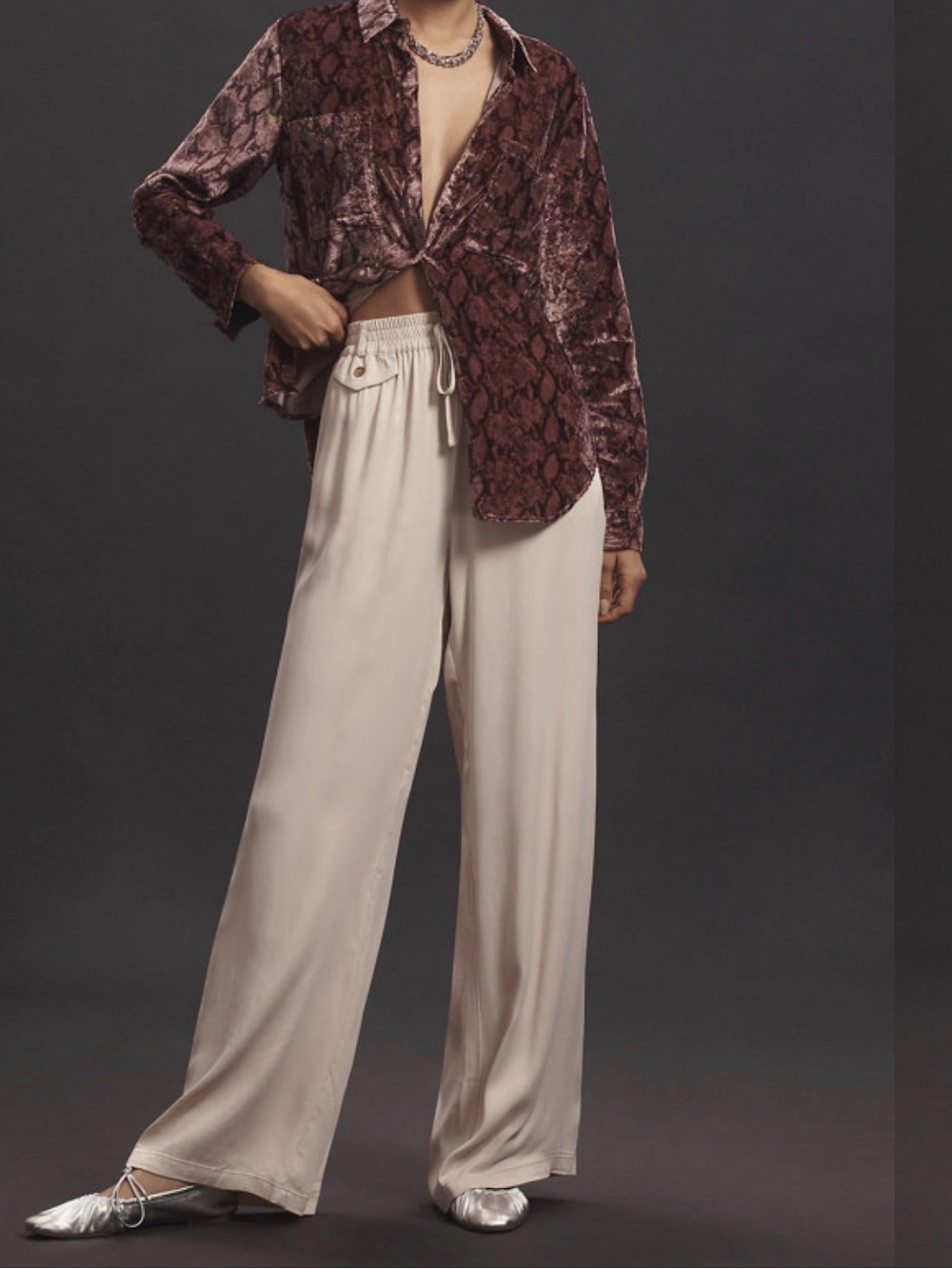 Anthropologie Wide-Leg Drawstring Pants in Light Beige